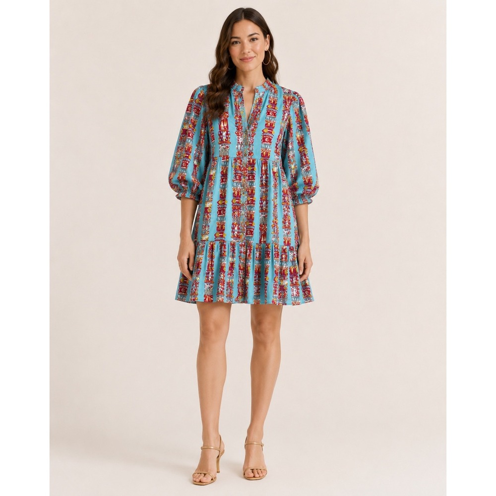 Emily McCarthy Womens L Sadie Dress Iconic Iris Print Preppy Colorful Party